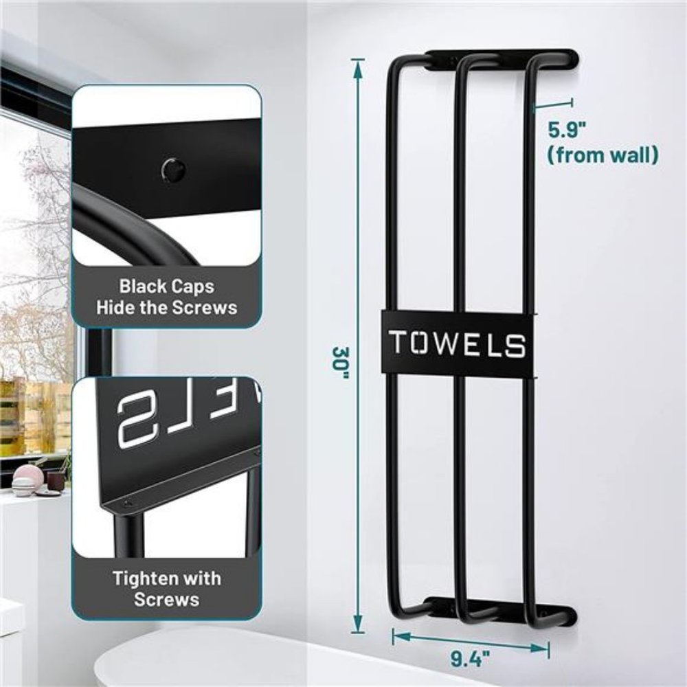 Towel Racks for Bathroom Wall Mounted, 3 Bar Towel Storage, Black